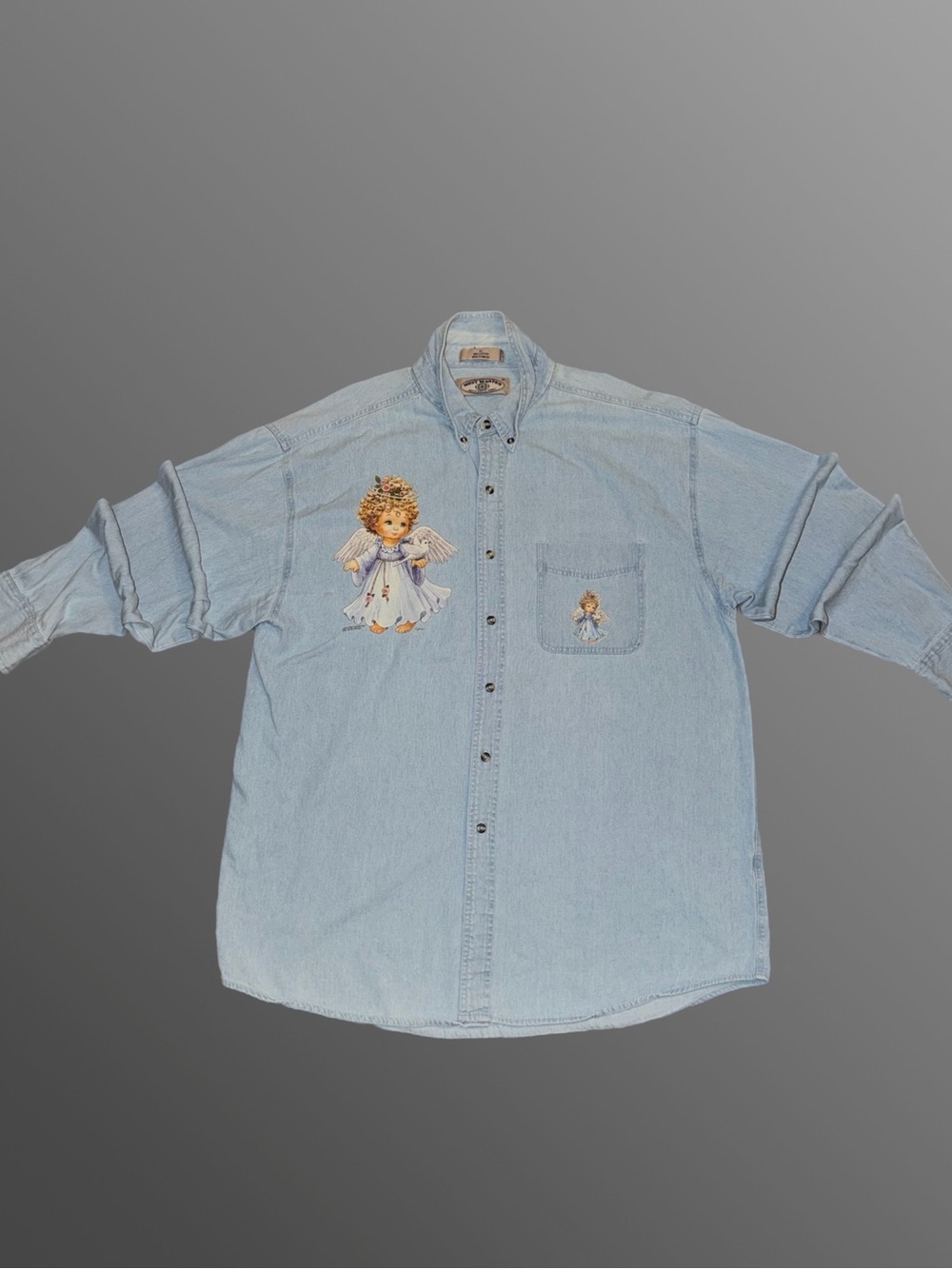 Vintage 90s most wanted blue denim long sleeve button up shirt
